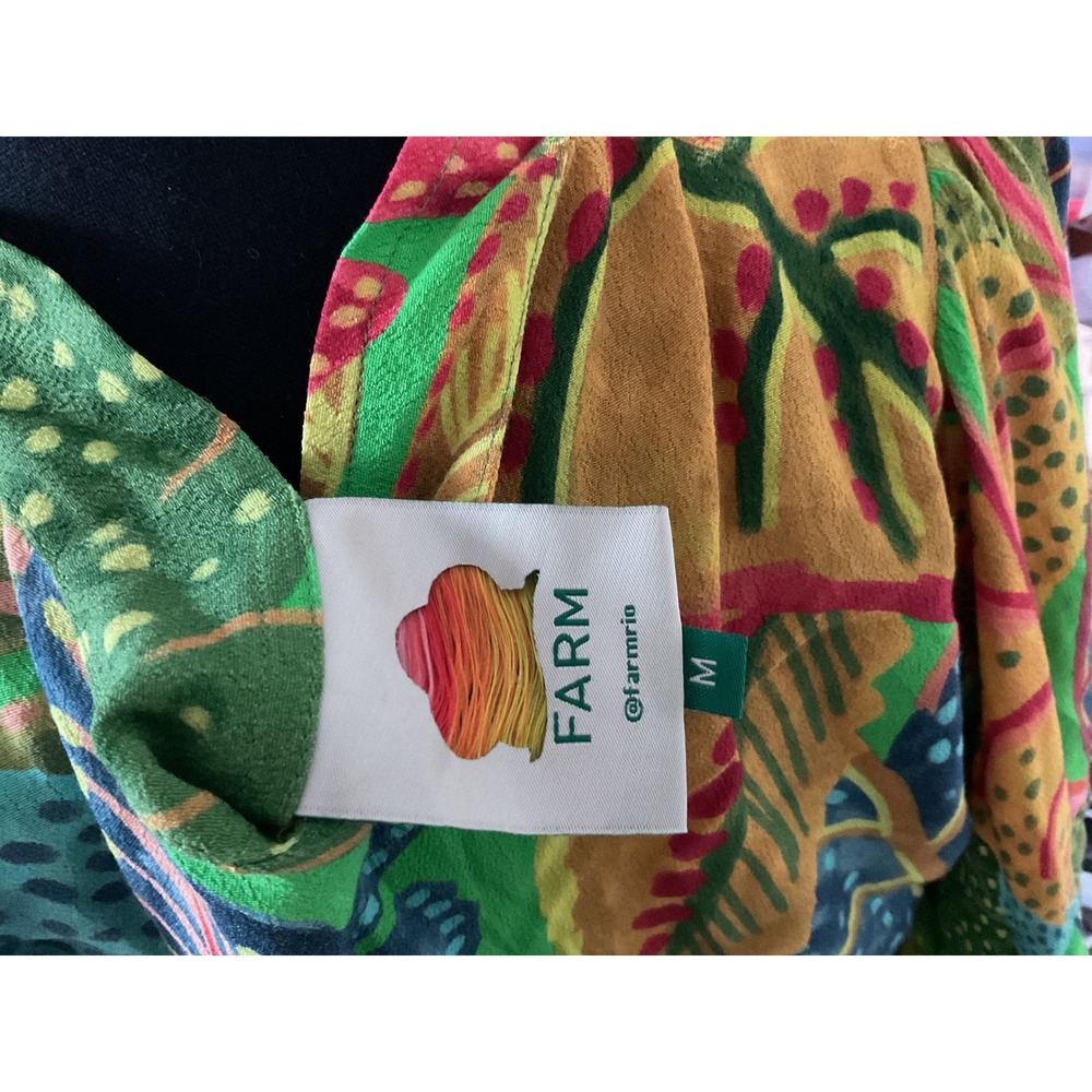 Farm Rio Tropical Midi Dress Womens M Green Multi Excellent Ruffle V-Neck - Picture 2 of 5